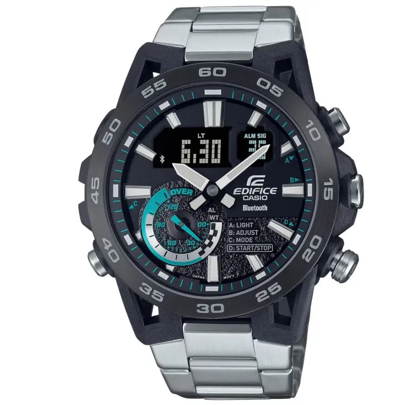 Casio Edifice Black Dial Silver Stainless Steel Strap Men Watch Ecb-40Db-1Adf 1