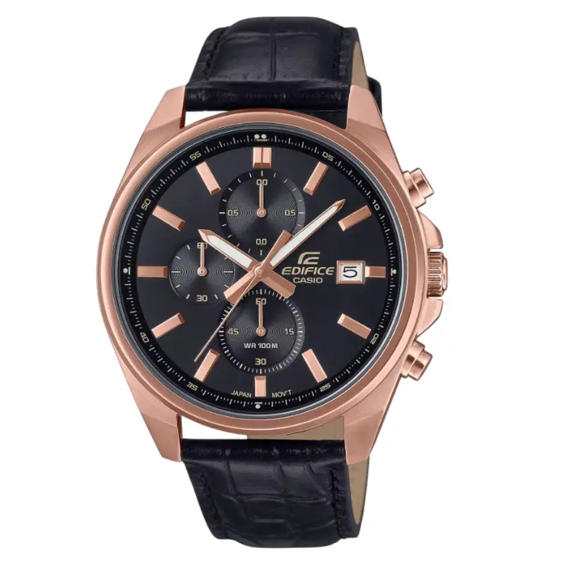 Casio Edifice Black Leather Strap Men Watch Efv-610Ecl-1Audf 1