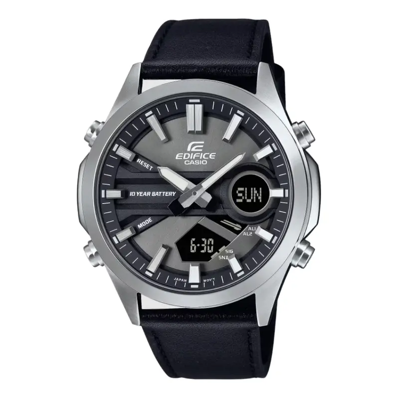 Casio Edifice Black Leather Strap Men Watch Efv-C120l-8Adf-P 1
