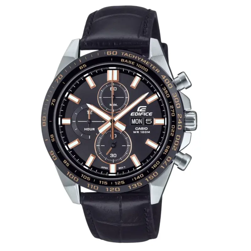 Casio Edifice Black Leather Strap Men's Watch - Chronograph | Efr-574Bl-1Avudf 1