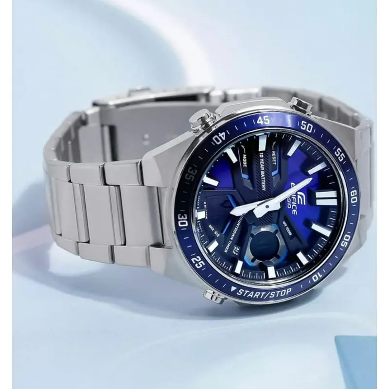 Casio Edifice Blue Dial Silver Stainless Steel Strap Men Watch Efv-C110d-2Avdf-P 2