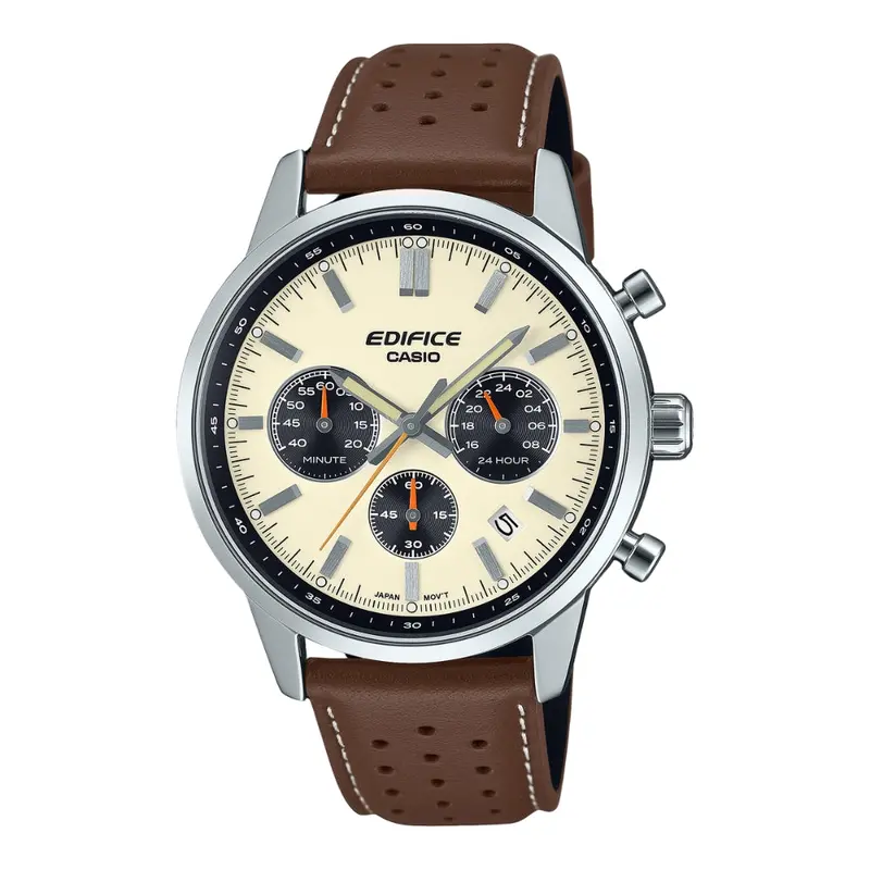 Casio Edifice Brown Leather Strap Men Watch Efr-575L-7Adf-P 1
