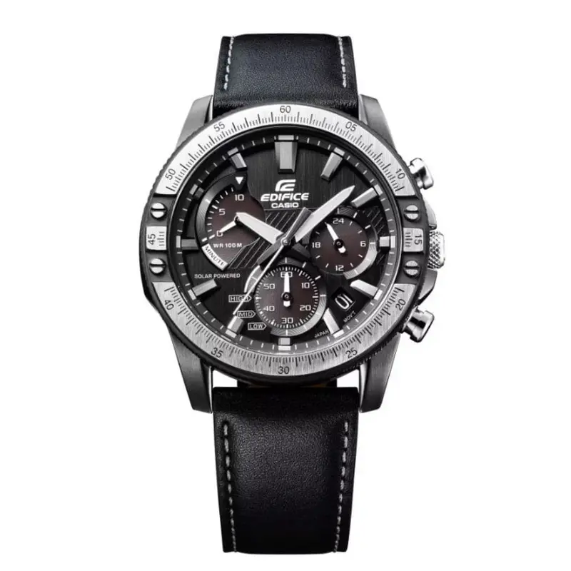 Casio Edifice Chronograph Black Dial Leather Strap Men Watch Eqs-930Tl-1Avudf 2