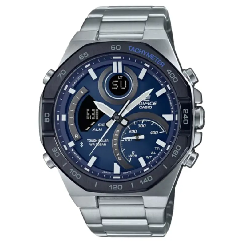 Casio Edifice Chronograph Blue Dial Silver Stainless Steel Strap Men Watch Ecb-950Db-2Adf 1