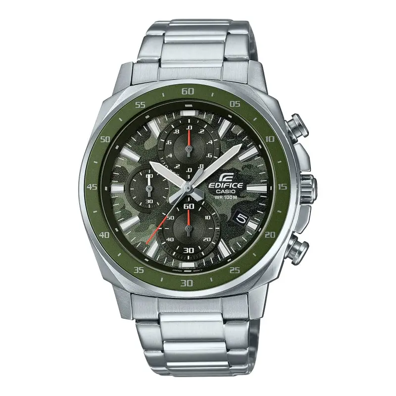 Casio Edifice Chronograph Camouflage And Silver Stainless Steel Strap Men Watch Efv-600D-3Cvudf 1