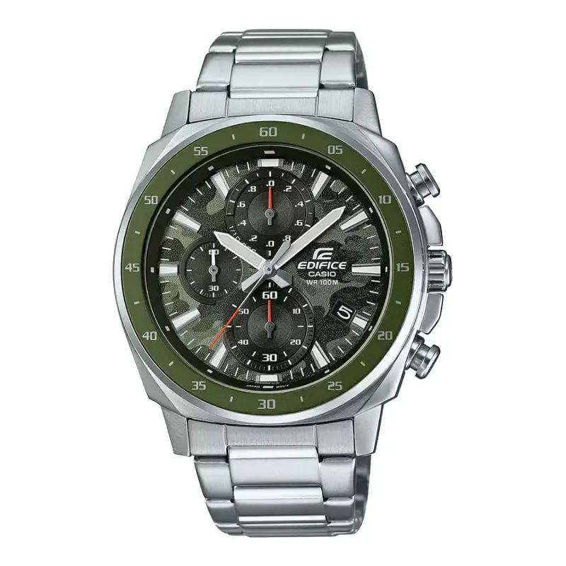 Casio Edifice Chronograph Camouflage And Silver Stainless Steel Strap Men Watch Efv-600D-3Cvudf-P 1