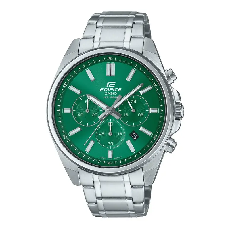 Casio Edifice Chronograph Green Dial Silver Stainless Steel Strap Men Watch Efv-650D-3Avudf 1