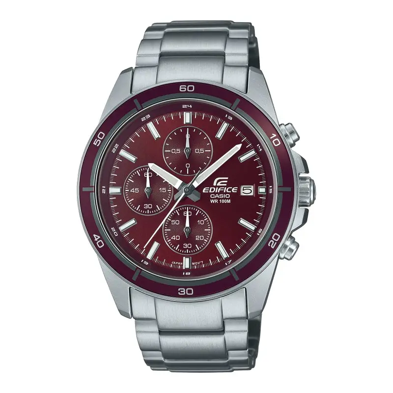 Casio Edifice Chronograph Red Dial Silver Stainless Steel Strap Men Watch Efr-526D-5Cvudf-P 1