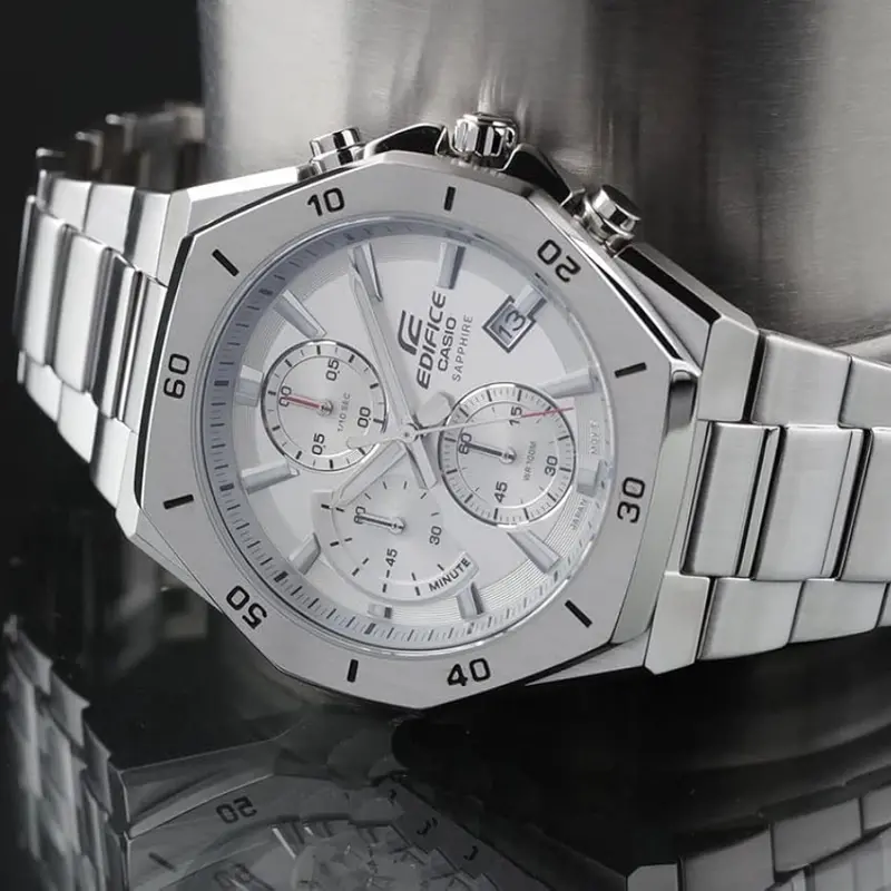 Casio Edifice Chronograph Silver Dial Silver Stainless Steel Strap Men Watch Efb-680D-7Avudf 2