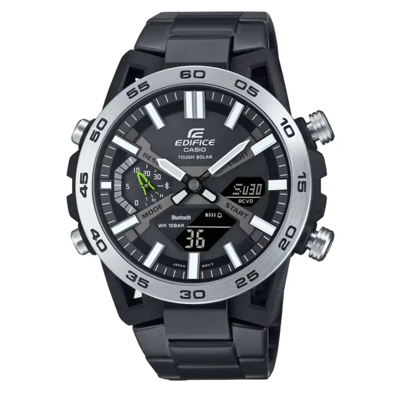 Casio Edifice Digital Analog Solar Powered Black Stainless Steel Men's Watch Ecb-2000Dd-1Adf 1