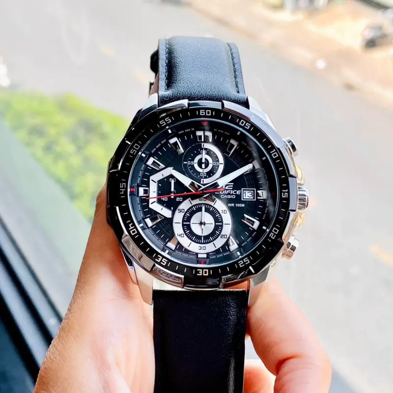 Casio Edifice Efr-539L-1Avudf-P Black Leather Men Watch 2