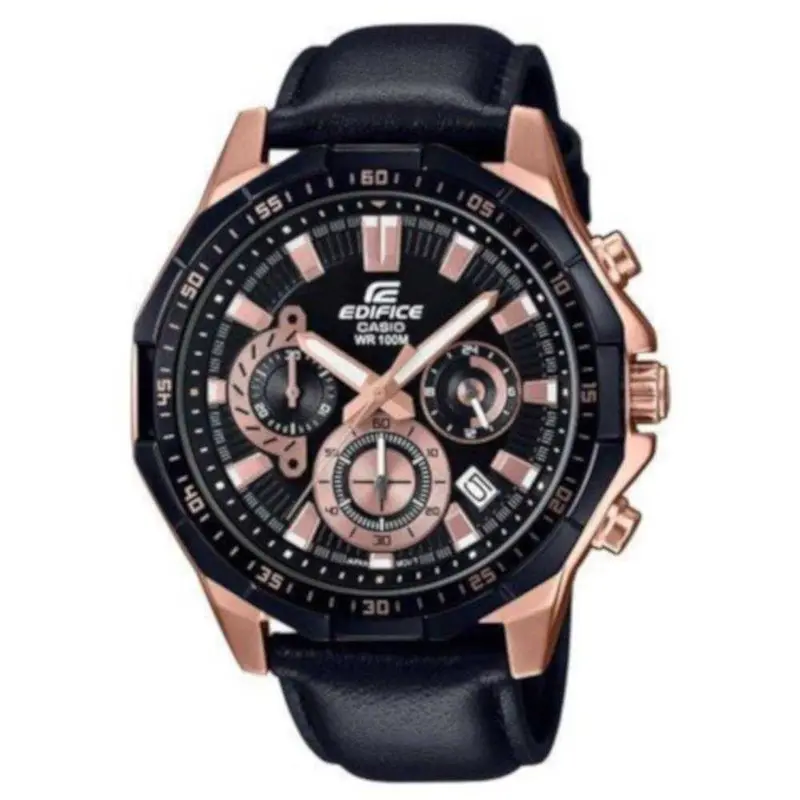 Casio Edifice Efr-554Bgl-1Avudf Rose Gold Stainless Steel Black Leather Strap Men's Watch 1