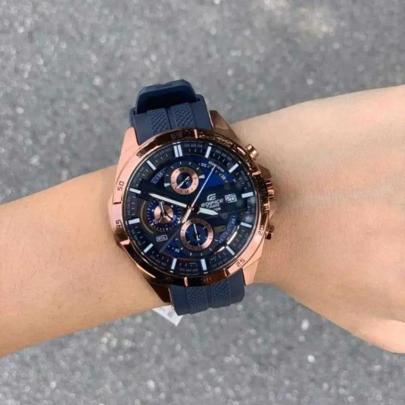 Casio Edifice Efr-556Pc-2Avudf Chronograph Rose Gold Stainless Steel Blue Resin Strap Men's Watch 2