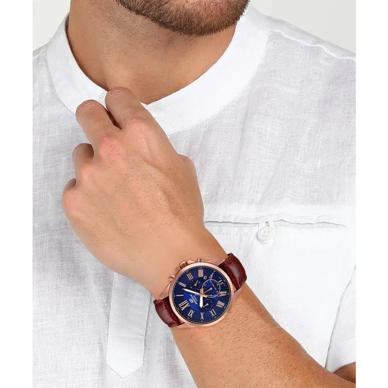 Casio Edifice Efv-500Gl-2Avudf Chronograph Brown Leather Strap Men's Watch 2
