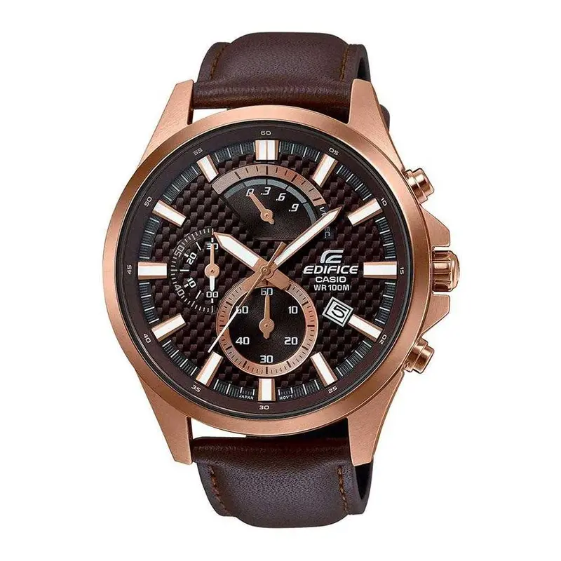 Casio Edifice Efv-530Gl-5Avudf Chronograph Brown Leather Strap Men's Watch 1
