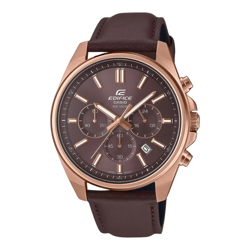 Casio Edifice Efv-650Cl-5Avudf-P Standard Chronograph Brown Leather Watch 1
