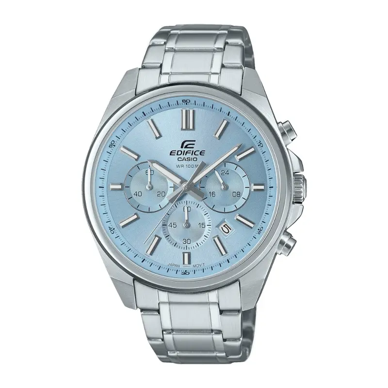 Casio Edifice Efv-650D-P Series Standard Chronograph Light Blue & Peach Dial Steel Watch 1