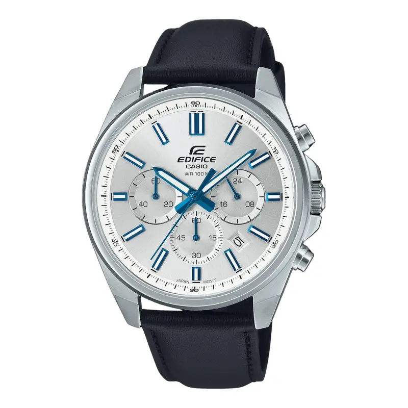 Casio Edifice Efv-650L-7Avudf-P Standard Chronograph White Dial Black Leather Strap Watch 1