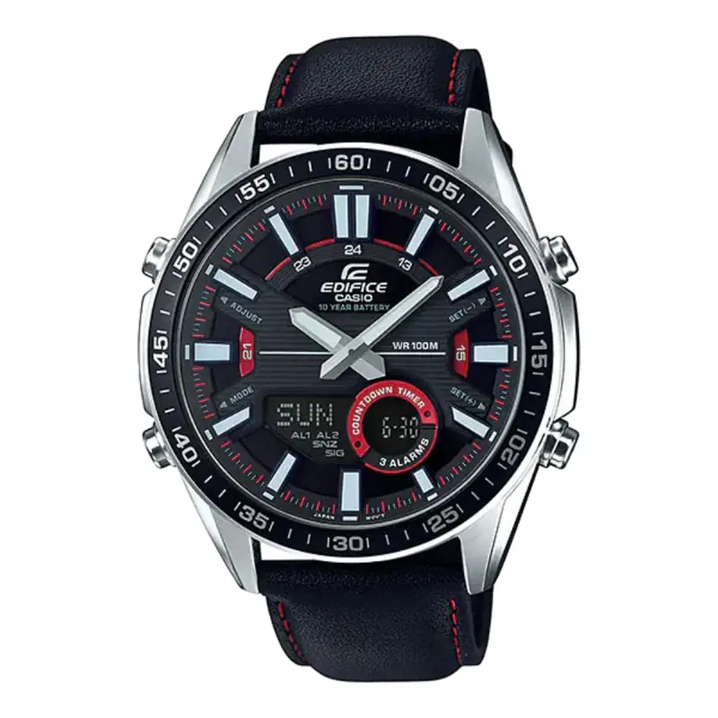 Casio Edifice Efv-C100l-1Avdf-P Black Leather Strap Men Watch 1