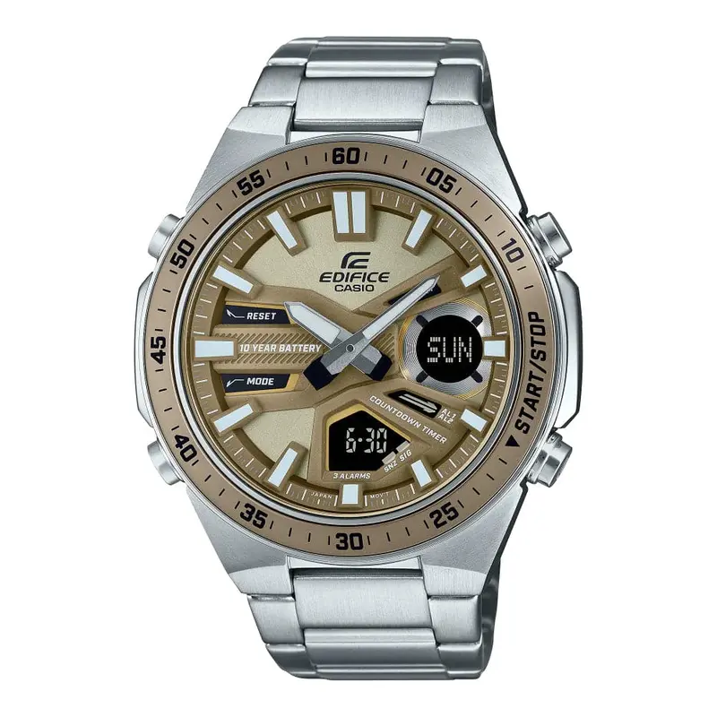 Casio Edifice Gold Dial Silver Stainless Steel Strap Men Watch Efv-C110d-5Adf 1