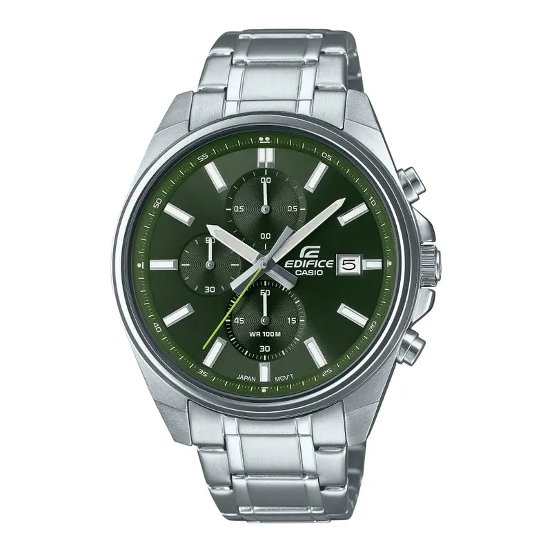 Casio Edifice Green Dial And Silver Stainless Steel Strap Men Watch Efv-610D-3Cvudf 1