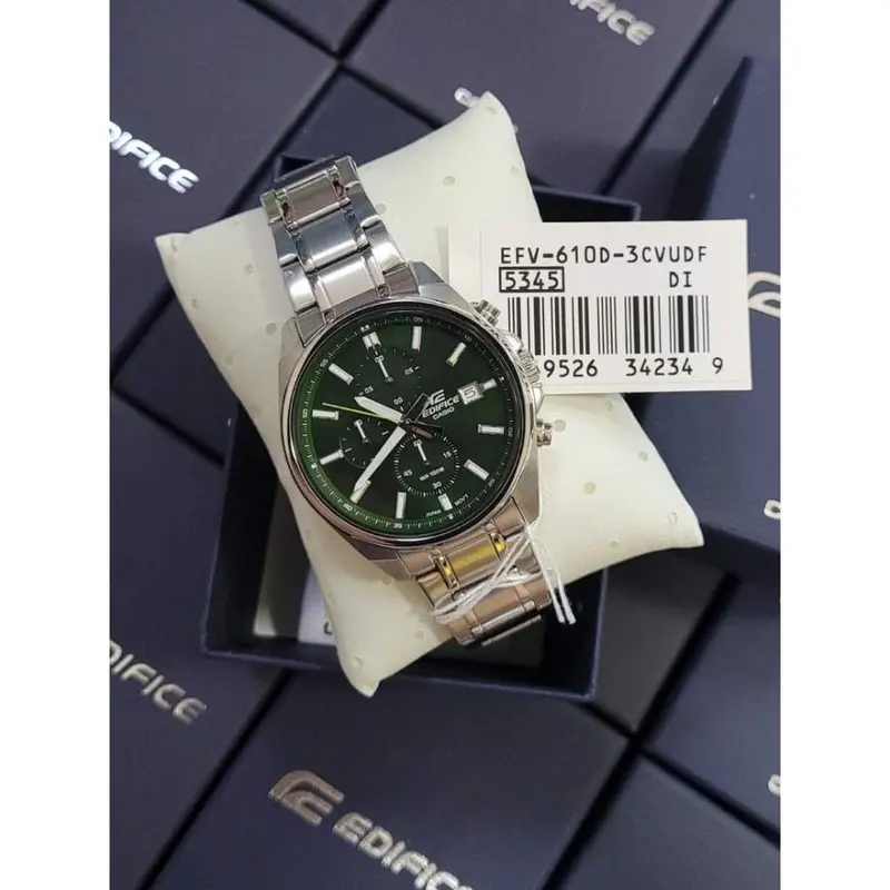 Casio Edifice Green Dial And Silver Stainless Steel Strap Men Watch Efv-610D-3Cvudf 2