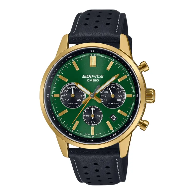 Casio Edifice Green Dial Black Leather Strap Men Watch Efr-575Cl-3Adf-P 1