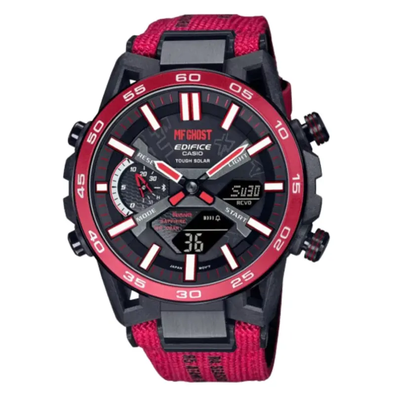 Casio Edifice Red Leather Strap Men Watch Ecb-2000Mfg-1Adr 1