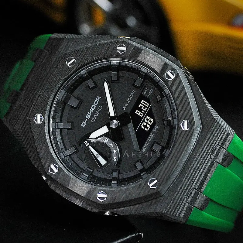 Casio G-Shock Black Dial Green Resin Strap Men Watch Ga-2100-7Adr-M8 1