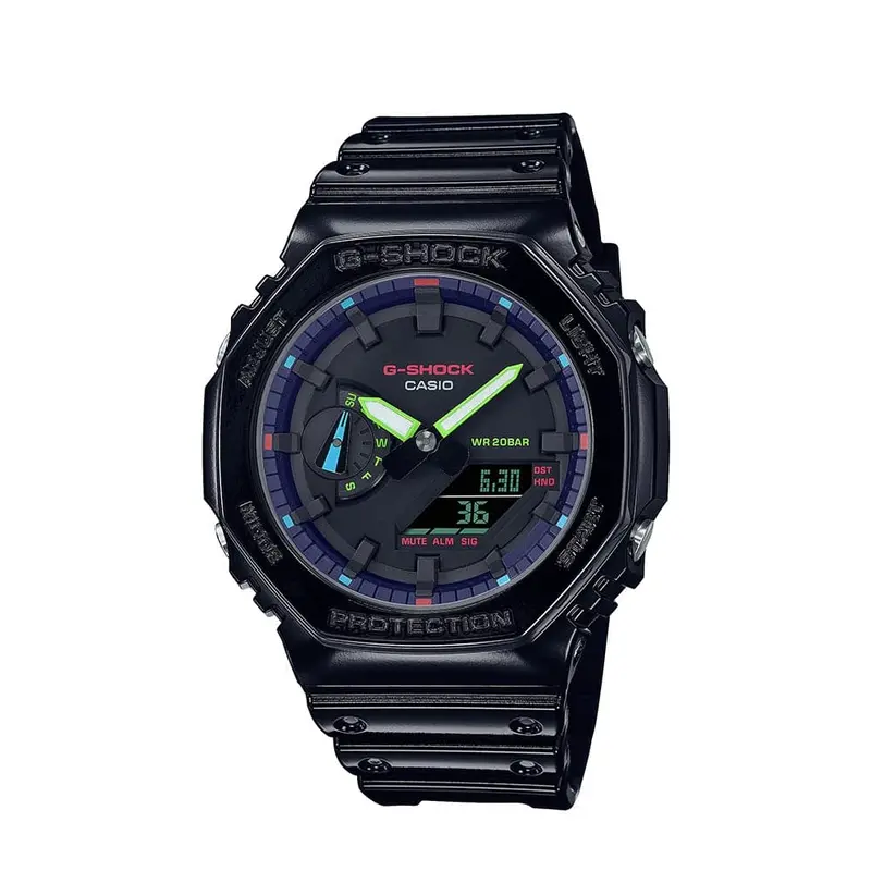 Casio G-Shock Black Glossy Resin Strap 200 Meter World Time Watch Ga-2100Rgb-1Adr 1