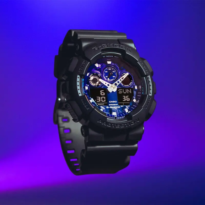 Casio G-Shock Ga-100Fl-1Adr Fiery Blue Dial Black Strap Men Watch 2