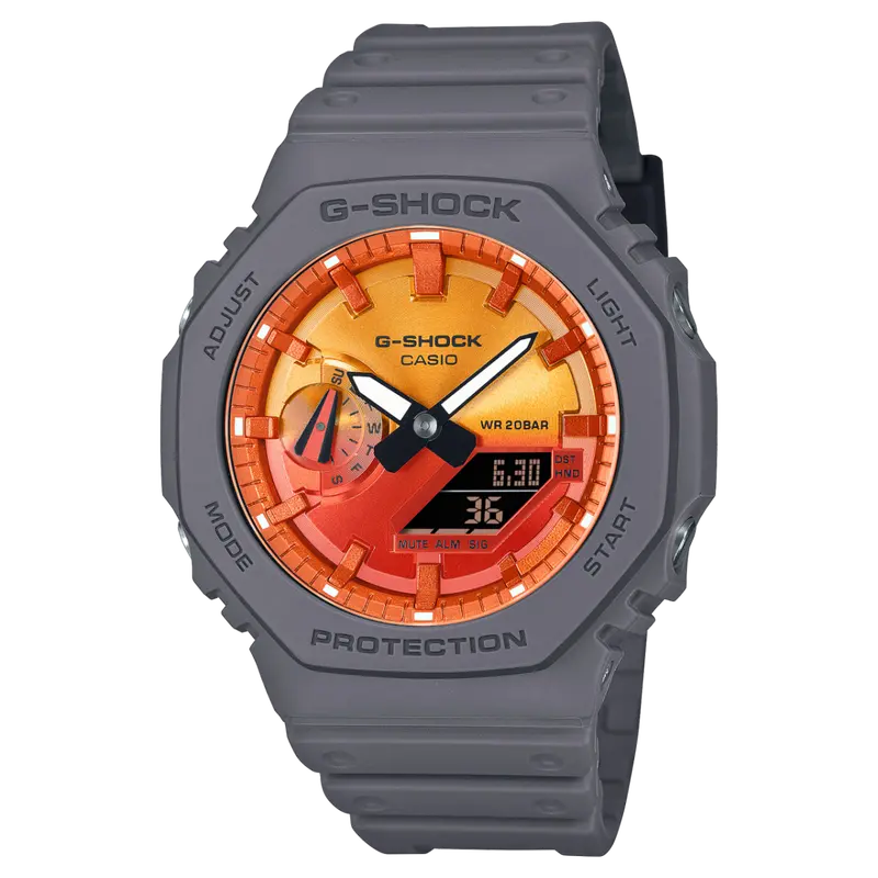 Casio G-Shock Glowy Orange Dial Gray-On-Black Strap Watch Ga-2100Fl-8Adr 1