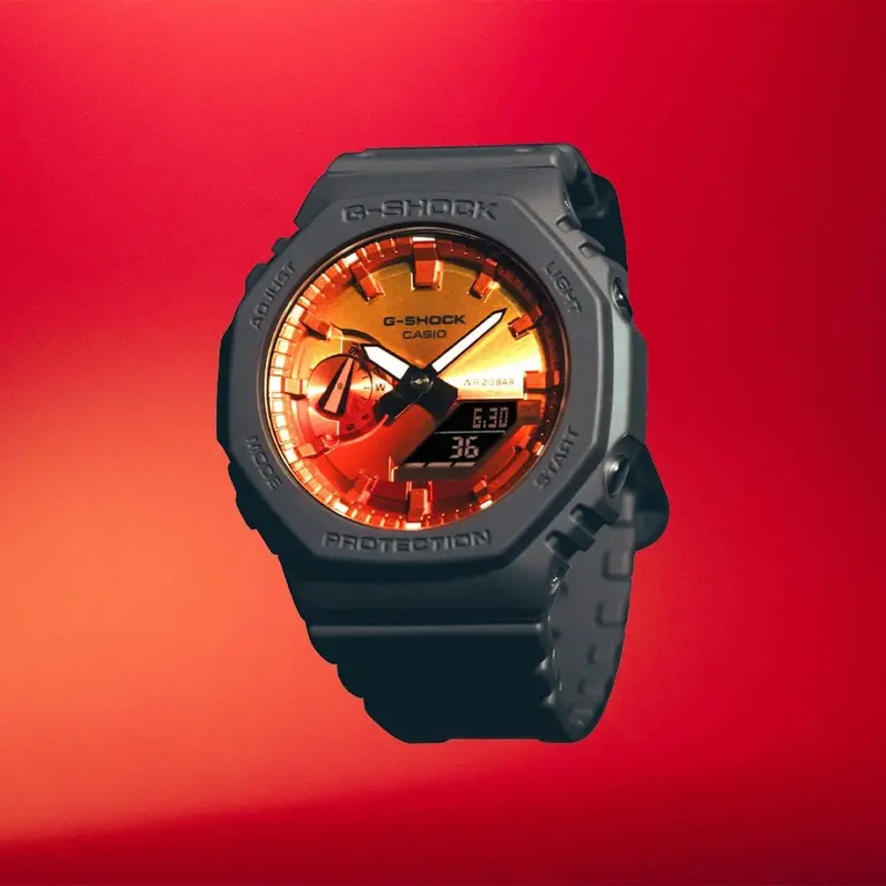 Casio G-Shock Glowy Orange Dial Gray-On-Black Strap Watch Ga-2100Fl-8Adr 2