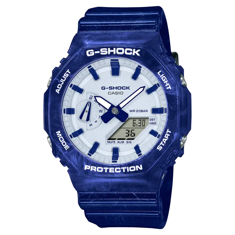 Casio G-Shock White Dial Digital-Analogue Blue Resin Strap Men Watch Ga-2100Bwp-2Adr 1
