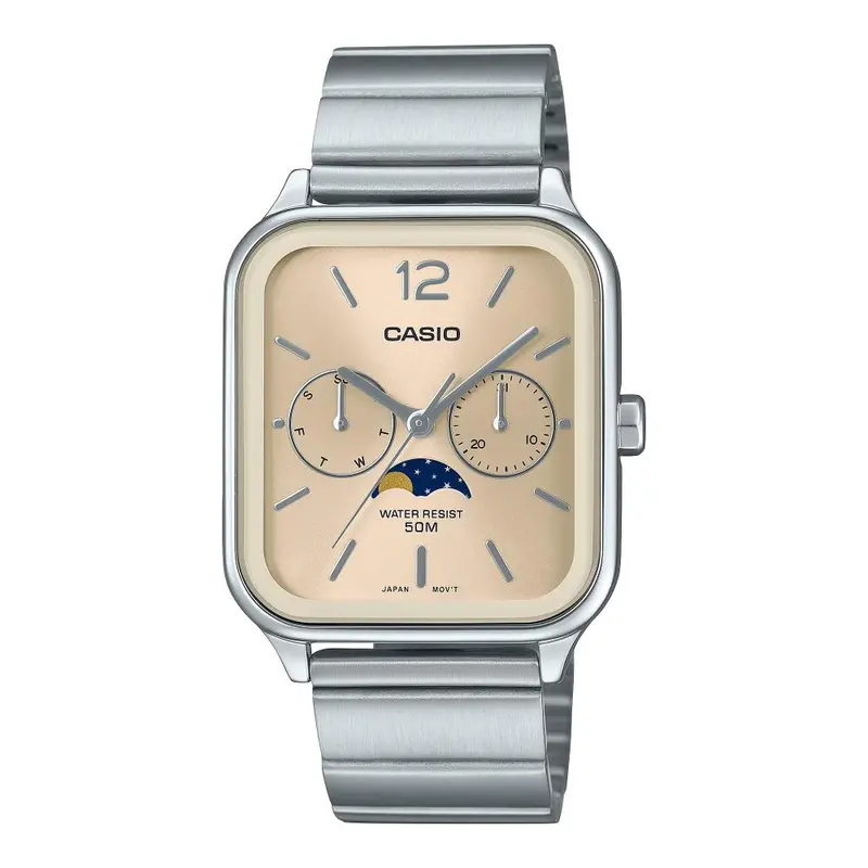 Casio General Analog Beige Dial Moon Phase Stainless Steel Men's Watch Mtp-M305d-9Avdf 1