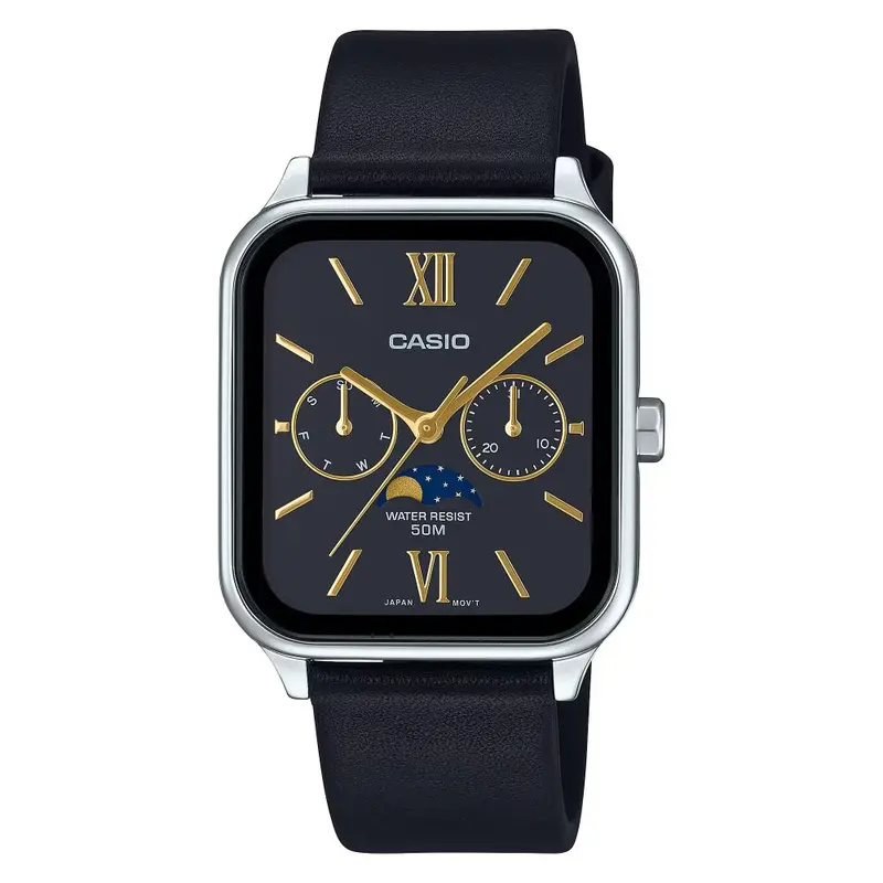 Casio General Analog Black Dial Moon Phase Black Leather Strap Men's Watch Mtp-M305l-1A2vdf-P 1
