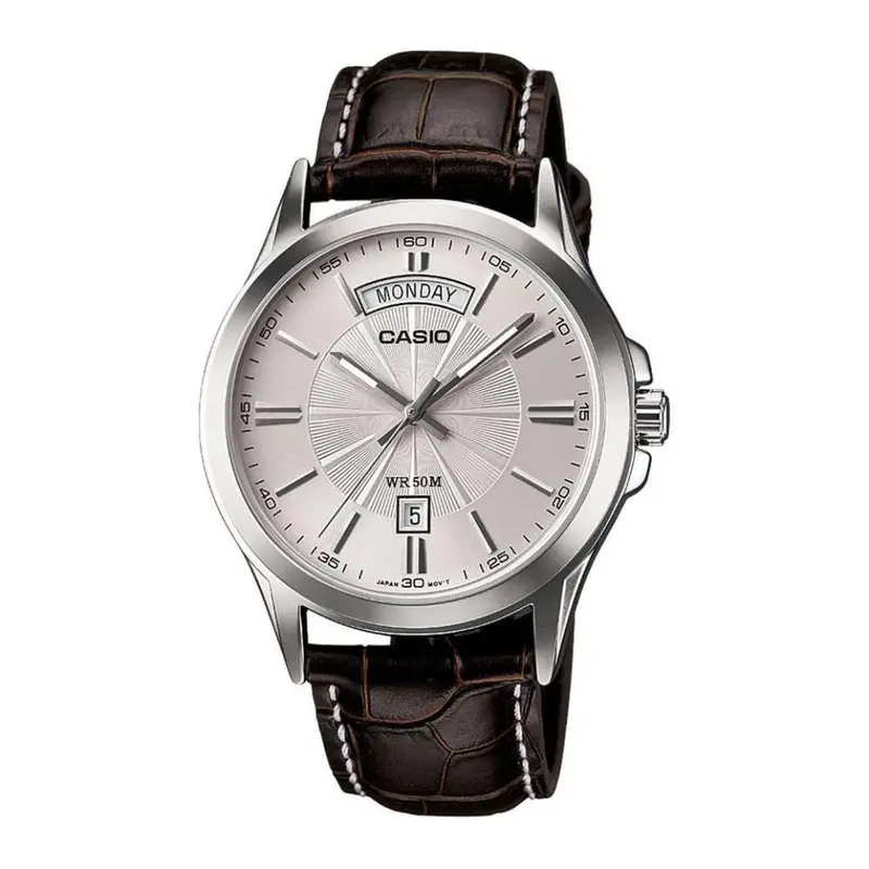 Casio General Analog Silver Dial Brown Leather Strap Men's Watch Mtp-1381L-7Avdf-P 1