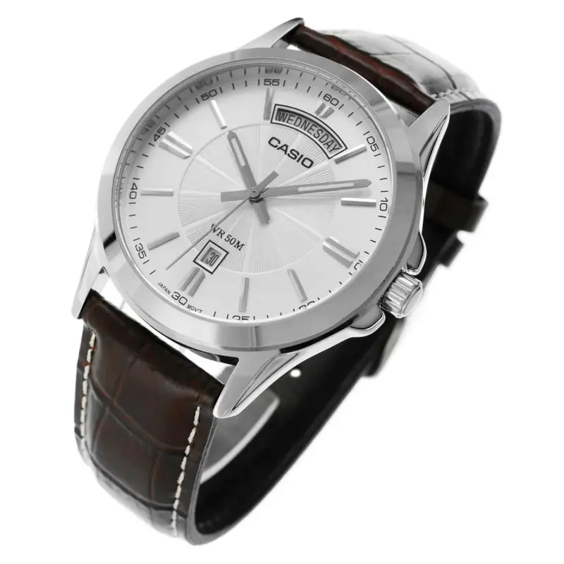 Casio General Analog Silver Dial Brown Leather Strap Men's Watch Mtp-1381L-7Avdf-P 2