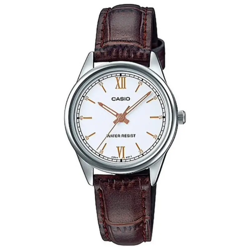 Casio General Analog White Dial And Brown Leather Strap Unisex Watch Ltp-V005l-7B3udf-P 1
