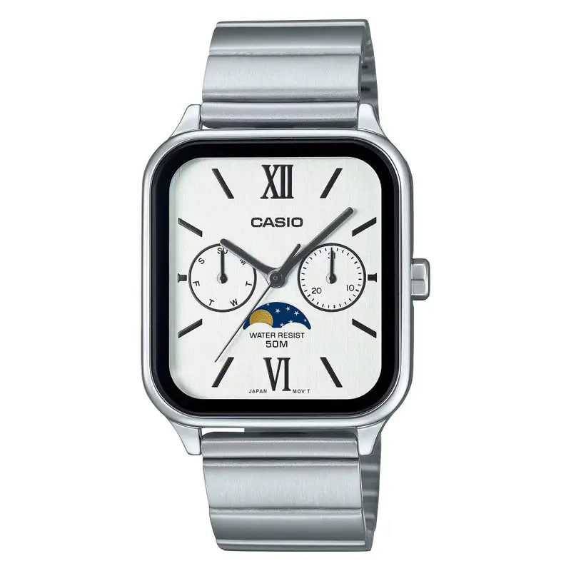 Casio General Analog White Dial Moon Phase Stainless Steel Men's Watch Mtp-M305d-7A2vdf 1