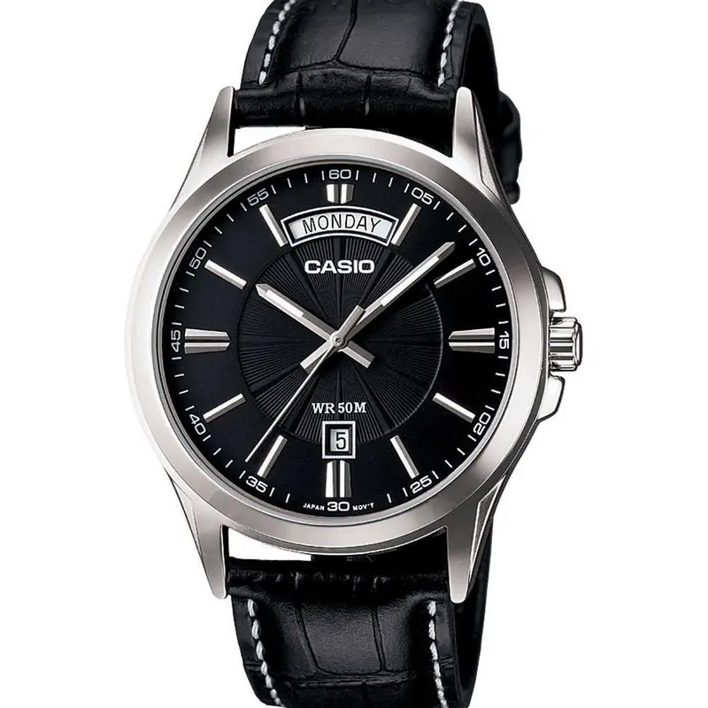 Casio General Black Dial And Black Leather Strap Men Watch Mtp-1381L-1Avdf-P 1