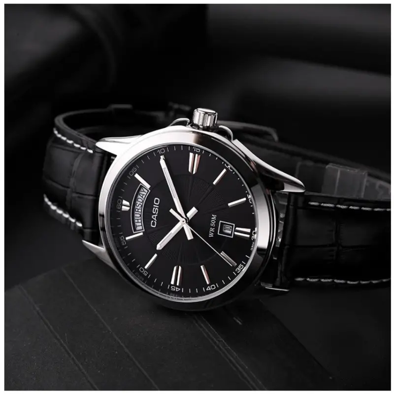 Casio General Black Dial And Black Leather Strap Men Watch Mtp-1381L-1Avdf-P 2
