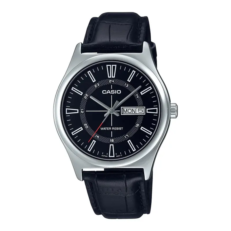 Casio General Black Dial And Leather Strap Unisex Watch Mtp-V006l-1Cvdf-P 1