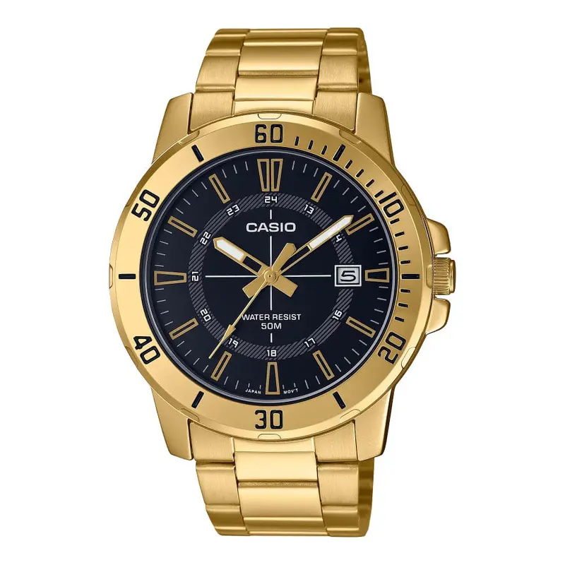 Casio General Black Dial Gold Stainless Steel Strap Men Watch Mtp-Vd01g-1Cvudf 1