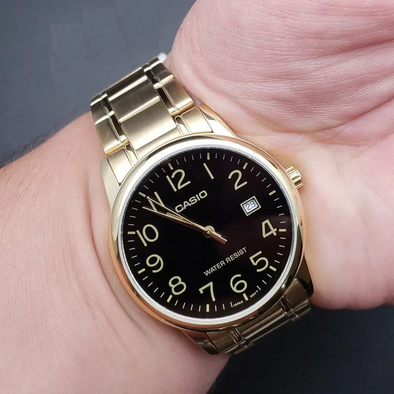 Casio General Black Dial Gold Stainless Steel Strap Unisex Watch Ltp-V002g-1Budf-P 2