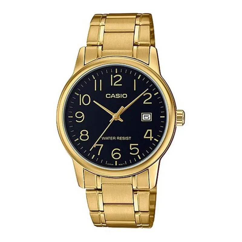 Casio General Black Dial Gold Stainless Steel Strap Unisex Watch Mtp-V002g-1Budf-P 1