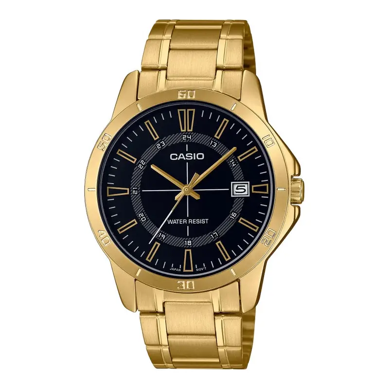 Casio General Black Dial Gold Stainless Steel Strap Unisex Watch Mtp-V004g-1Cvdf-P 1