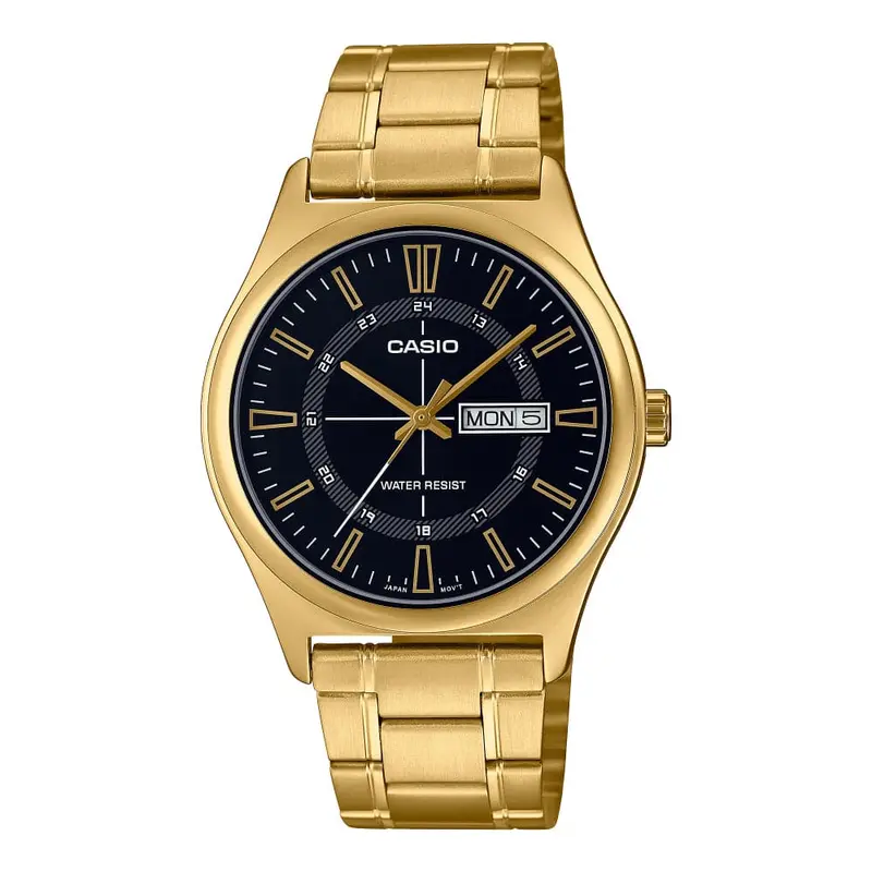 Casio General Black Dial Gold Stainless Steel Strap Unisex Watch Mtp-V006g-1Cvdf-P 1