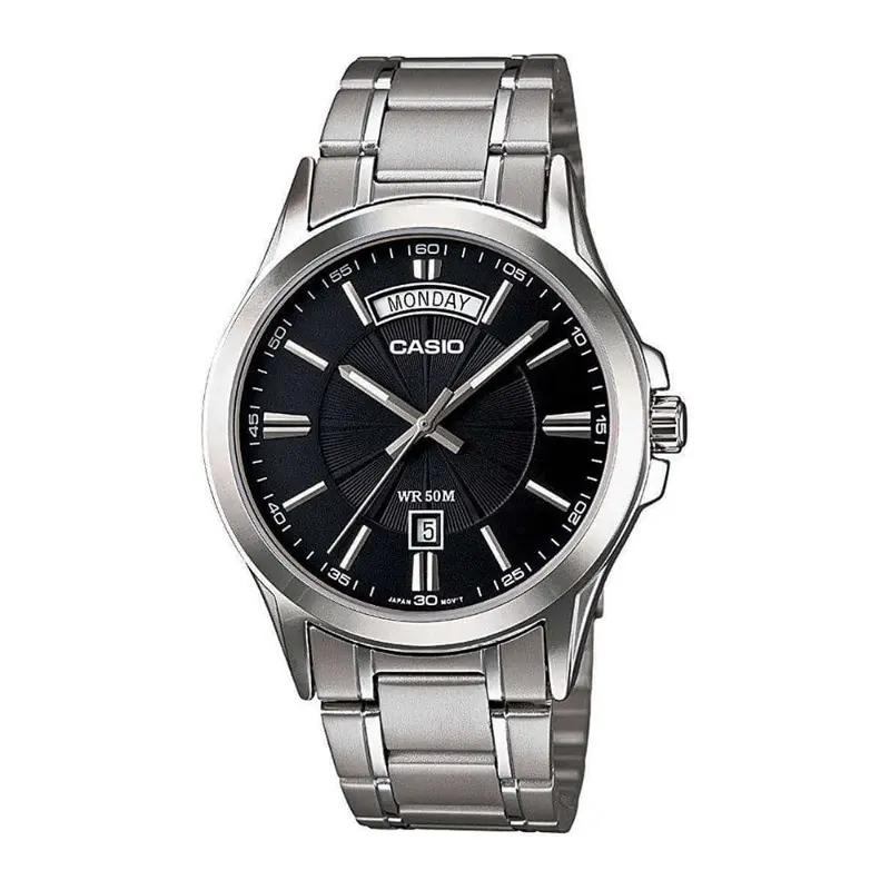 Casio General Black Dial Silver Stainless Steel Strap Men Watch Mtp-1381D-1Avdf-P 1