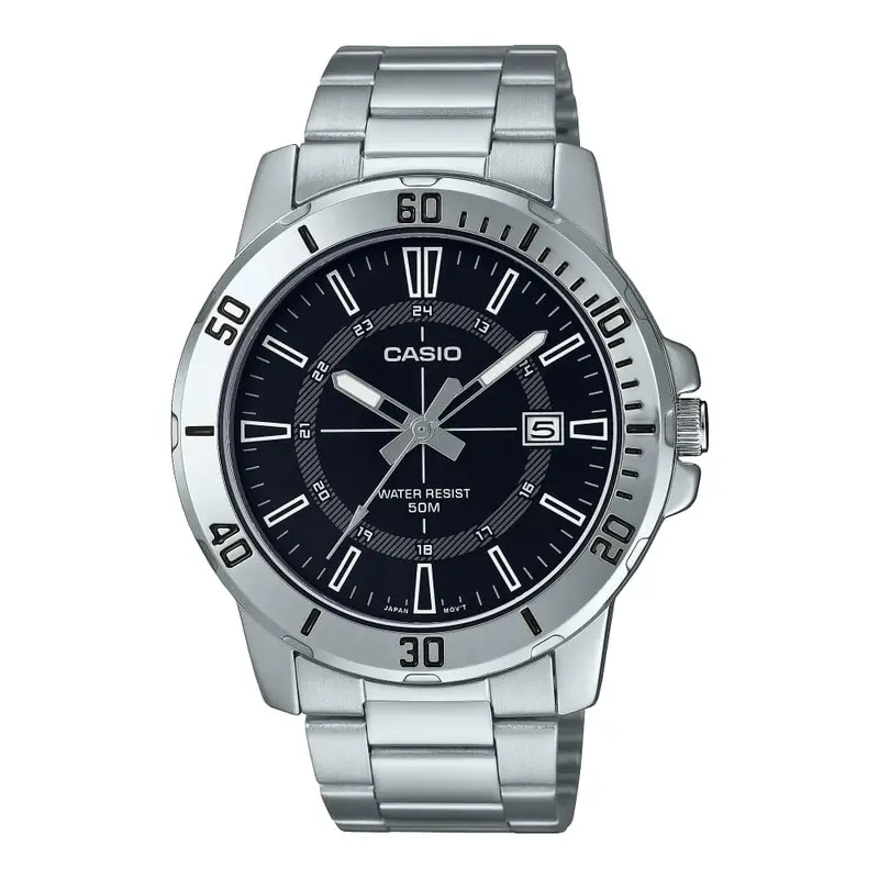Casio General Black Dial Silver Stainless Steel Strap Men Watch Mtp-Vd01d-1Cvudf 1